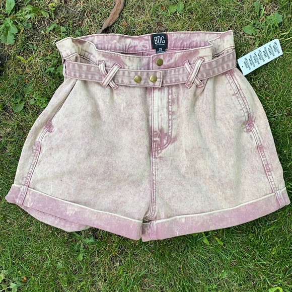 Pink acid washed paper bag waist shorts BDG - Picture 1 of 5